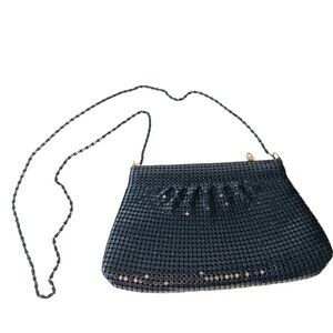 Vintage Navy Blue Mesh Chaimail Purse Sparkly Bag With Chain Strap 9" X 5"